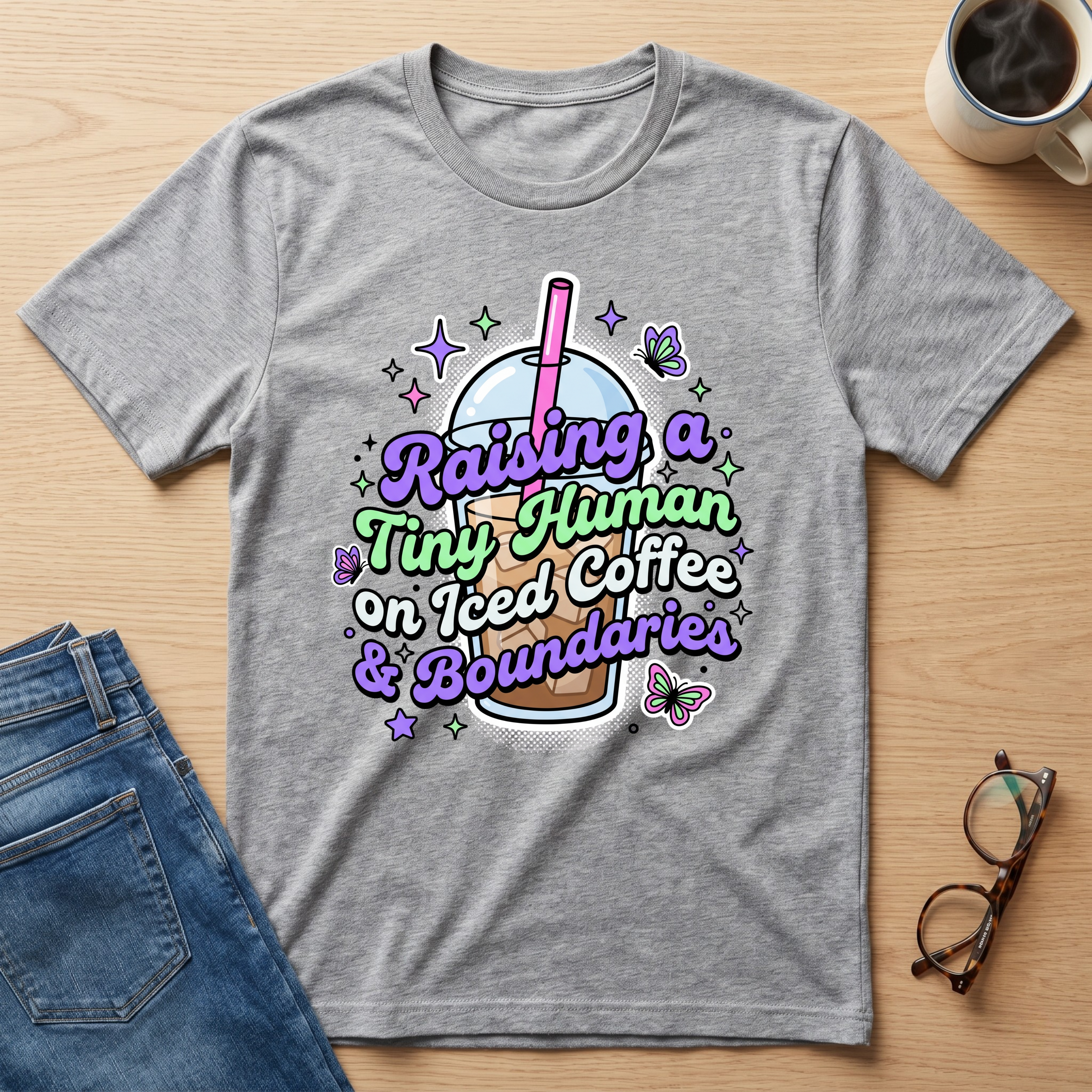 Raising A Tiny Human On Iced Coffee T-Shirt