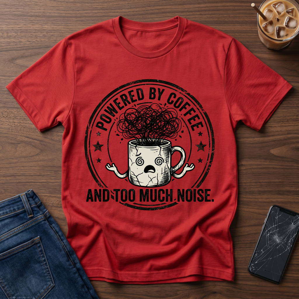 Powered by coffee and Too Much Noise T-Shirt