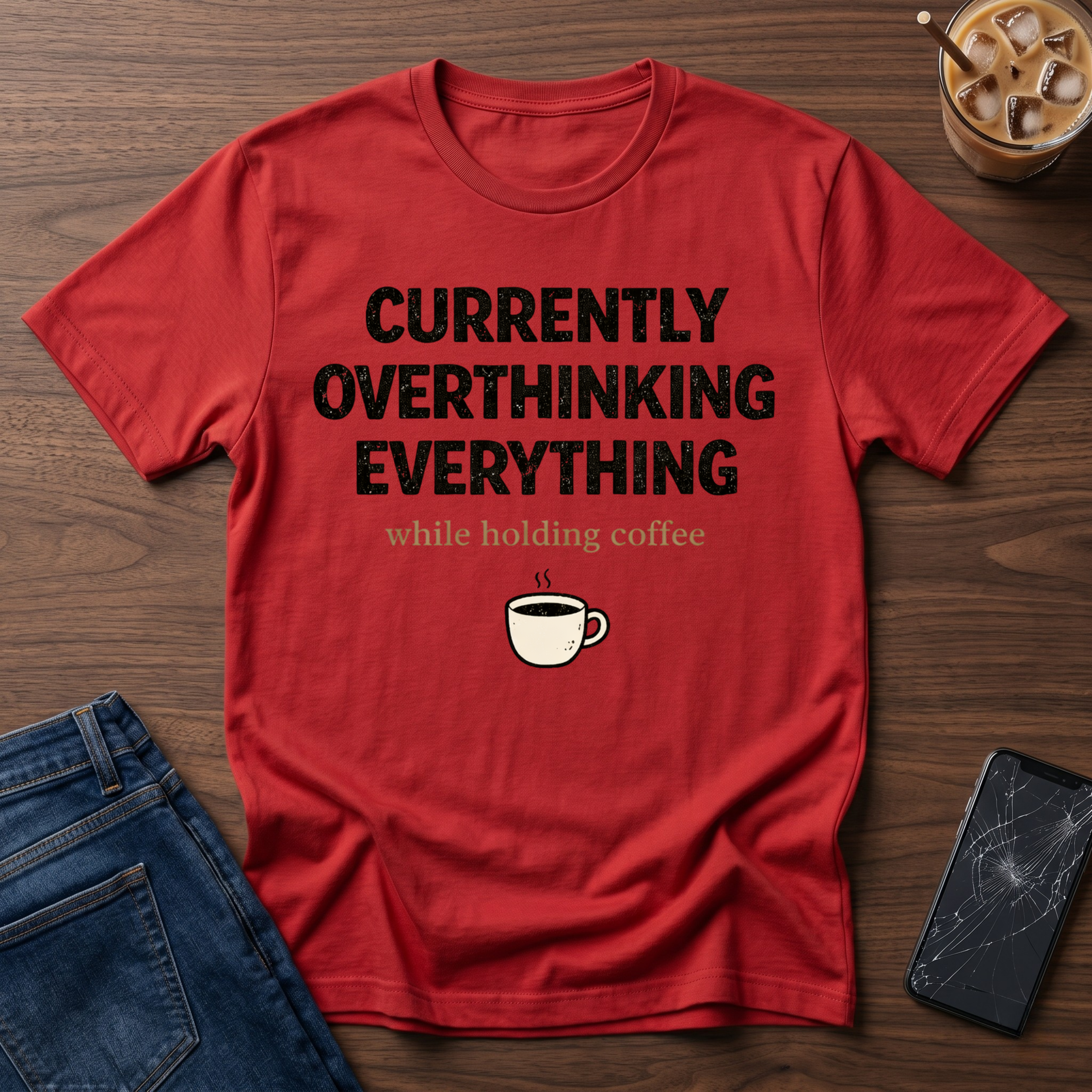 Currently Overthinking Everything While Holding Coffee T-Shirt