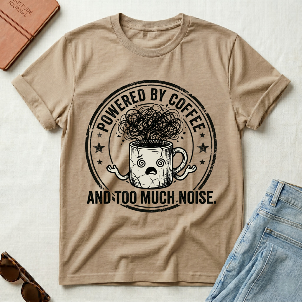 Powered by coffee and Too Much Noise T-Shirt
