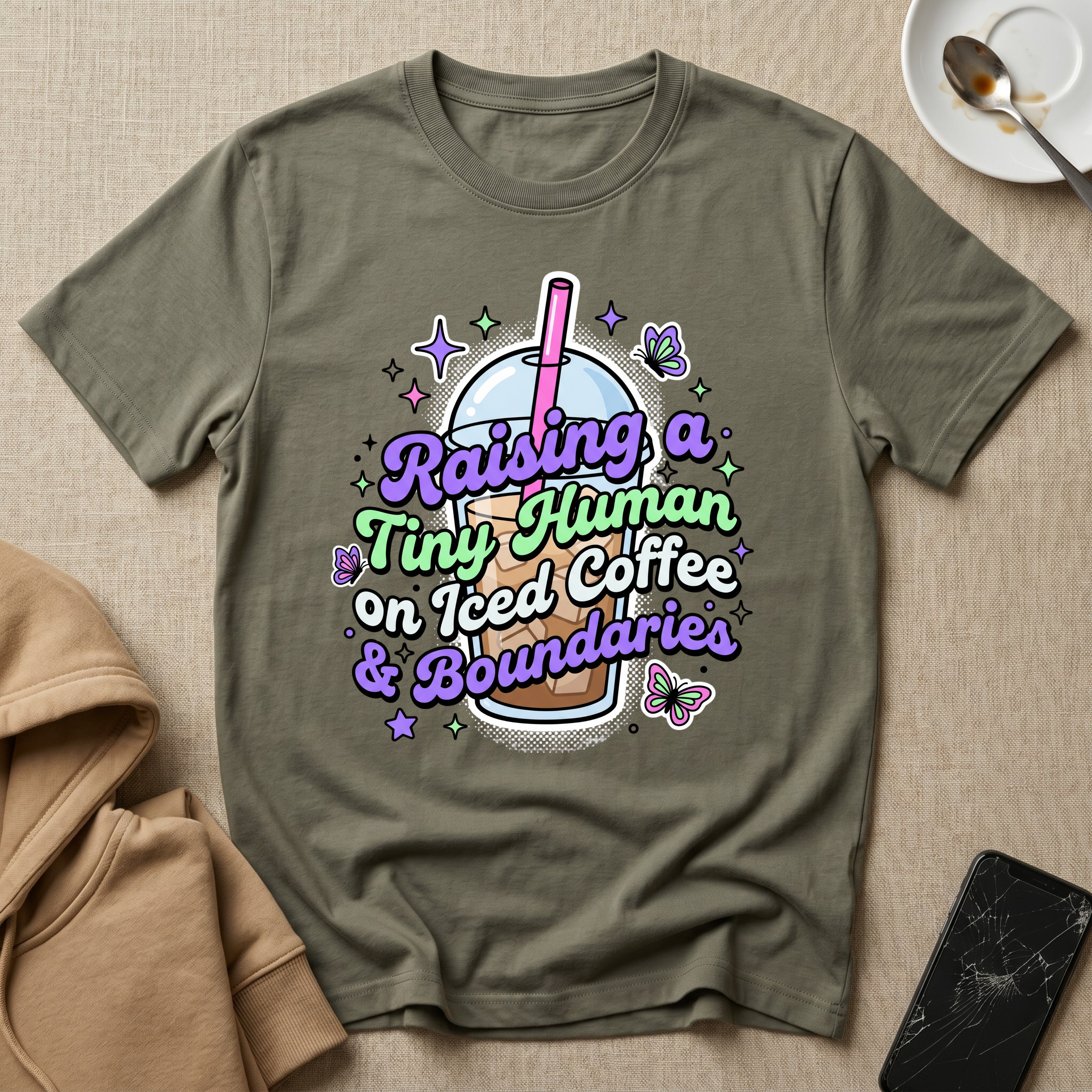 Raising A Tiny Human On Iced Coffee T-Shirt